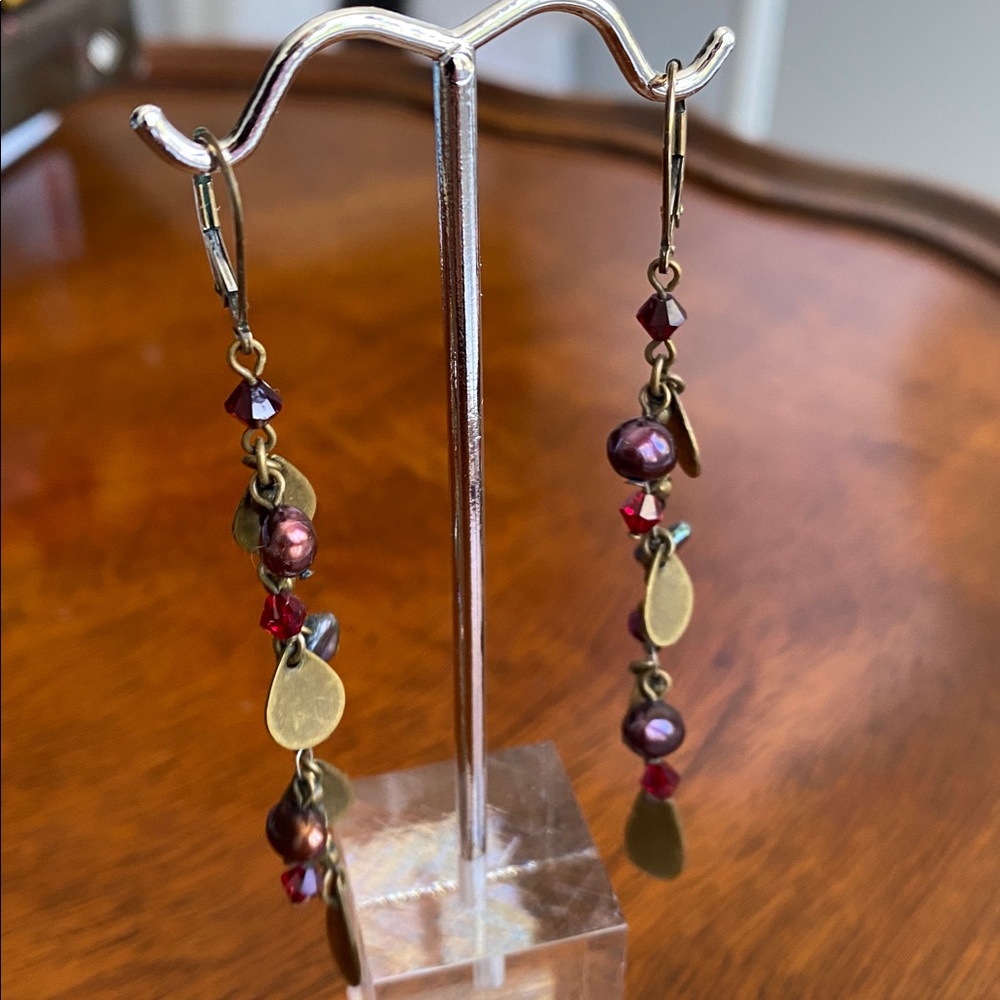 Elegant Dangle Earrings with Red, Purple and Gold Accents